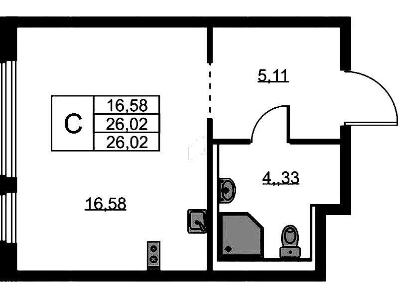 Квартира студия 26.02 м², 1/11 эт., ЖК «Новое Колпино»